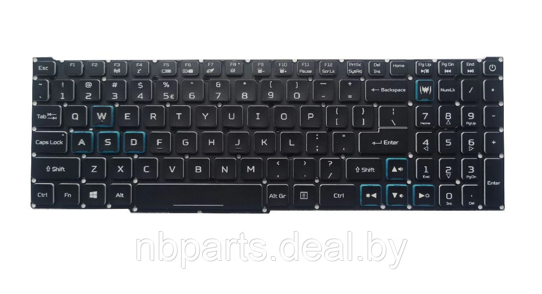 Клавиатура для ноутбука ACER Nitro 5 AN515-45 AN515-56, чёрная, с подсветкой, синие буквы, RU - фото 1 - id-p204192956