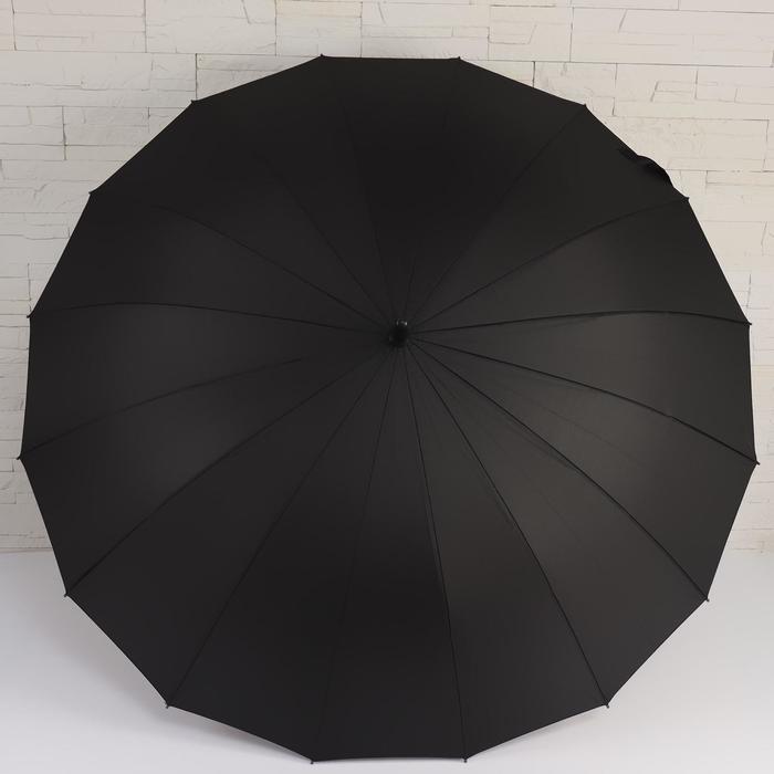 Зонт - трость полуавтоматический «Однотонный», 16 спиц, R = 59 см, цвет чёрный - фото 2 - id-p224430222