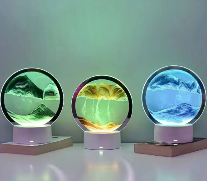 Лампа- ночник "Зыбучий песок" с 3D эффектом Desk Lamp (RGB -подсветка, 7 цветов) / Песочная картина - фото 2 - id-p212140293