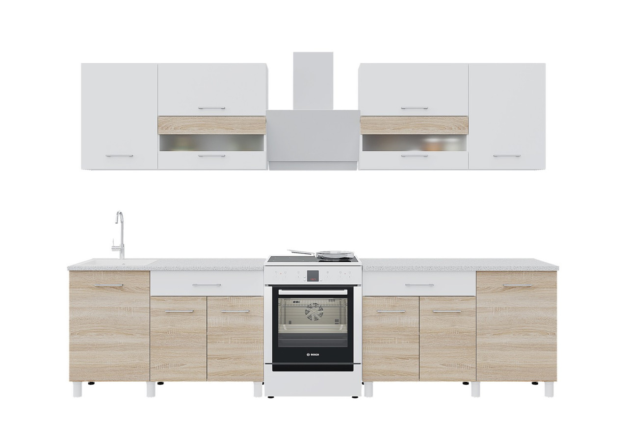 Кухонный гарнитур Trend 2.4м (1.2м+1.2м) ЛДСП - Белый/Сонома (Горизонт) - фото 4 - id-p224434829