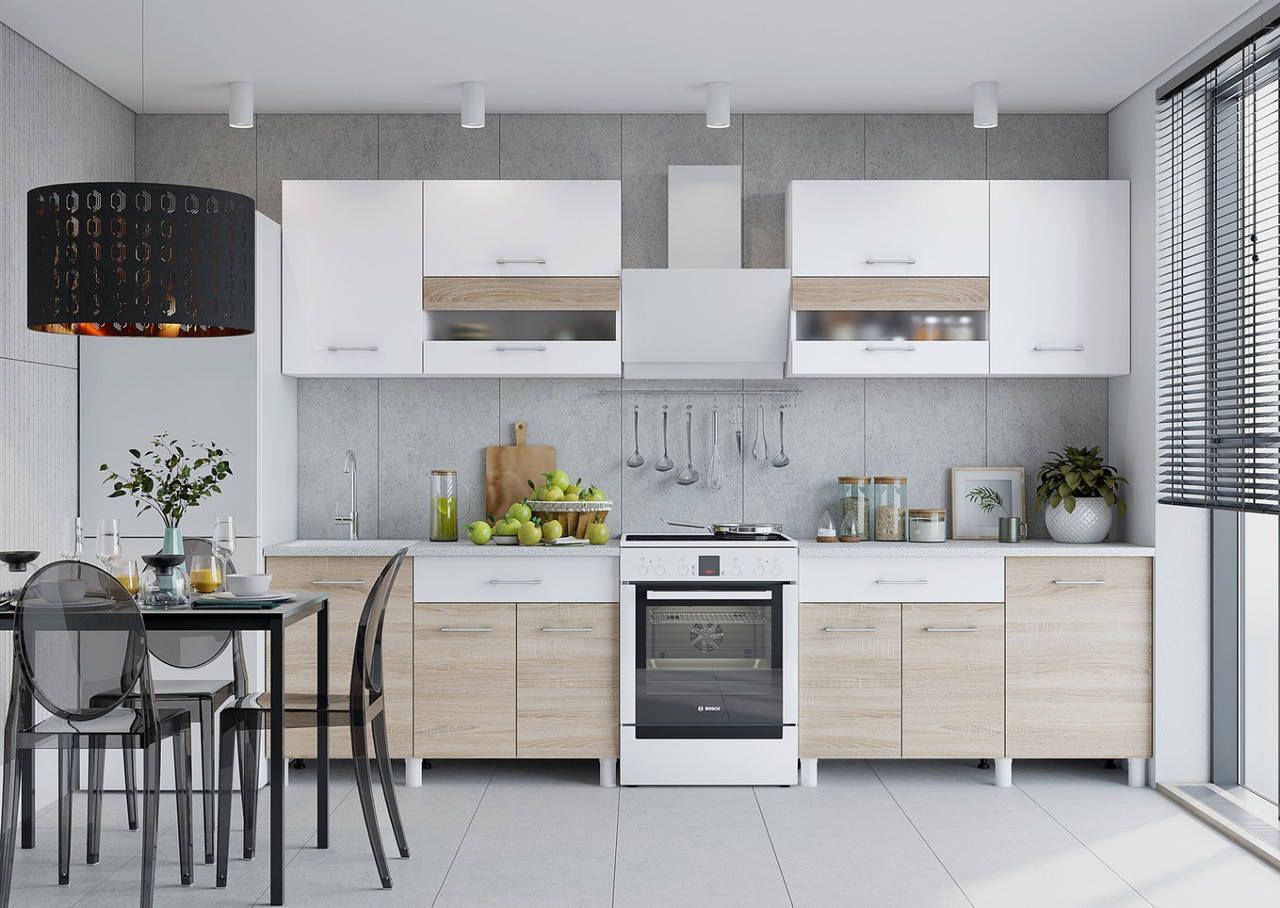 Кухонный гарнитур Trend 2.4м (1.2м+1.2м) ЛДСП - Белый/Сонома (Горизонт) - фото 2 - id-p224434829