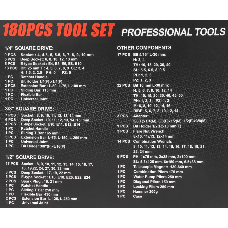 Набор инструментов 180пр DISEN DS-41802-5 - фото 5 - id-p224435587