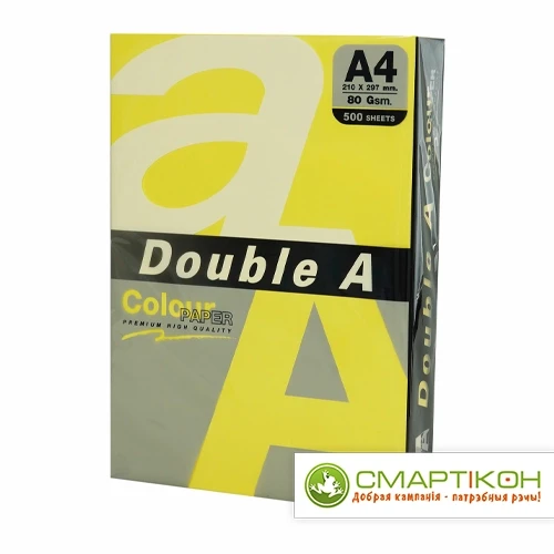 Бумага цветная DOUBLE A, А4, 80 г/м2, 500 л., интенсив, желтая - фото 1 - id-p224435714