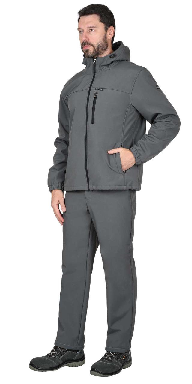 Куртка СИРИУС-АЗОВ с капюшоном серый софтшелл пл 350 г/кв.м - фото 1 - id-p224438338
