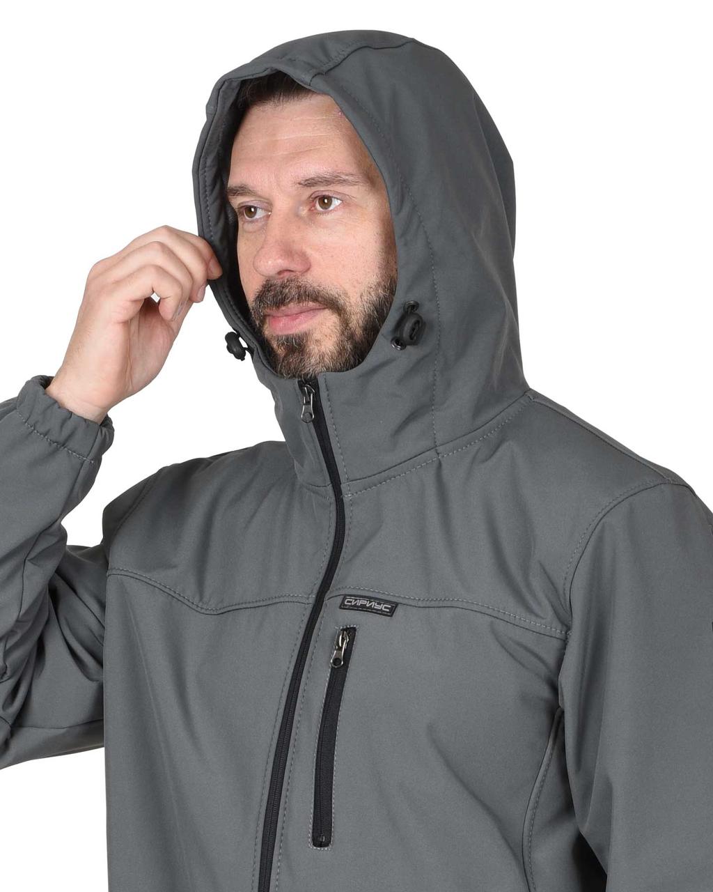 Куртка СИРИУС-АЗОВ с капюшоном серый софтшелл пл 350 г/кв.м - фото 3 - id-p224438338