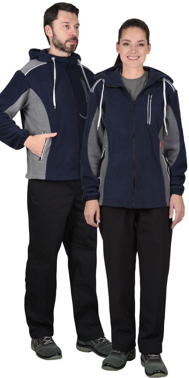Куртка флисовая СИРИУС-ТЕХНО с капюшоном т.синияя с серым - фото 1 - id-p224438793