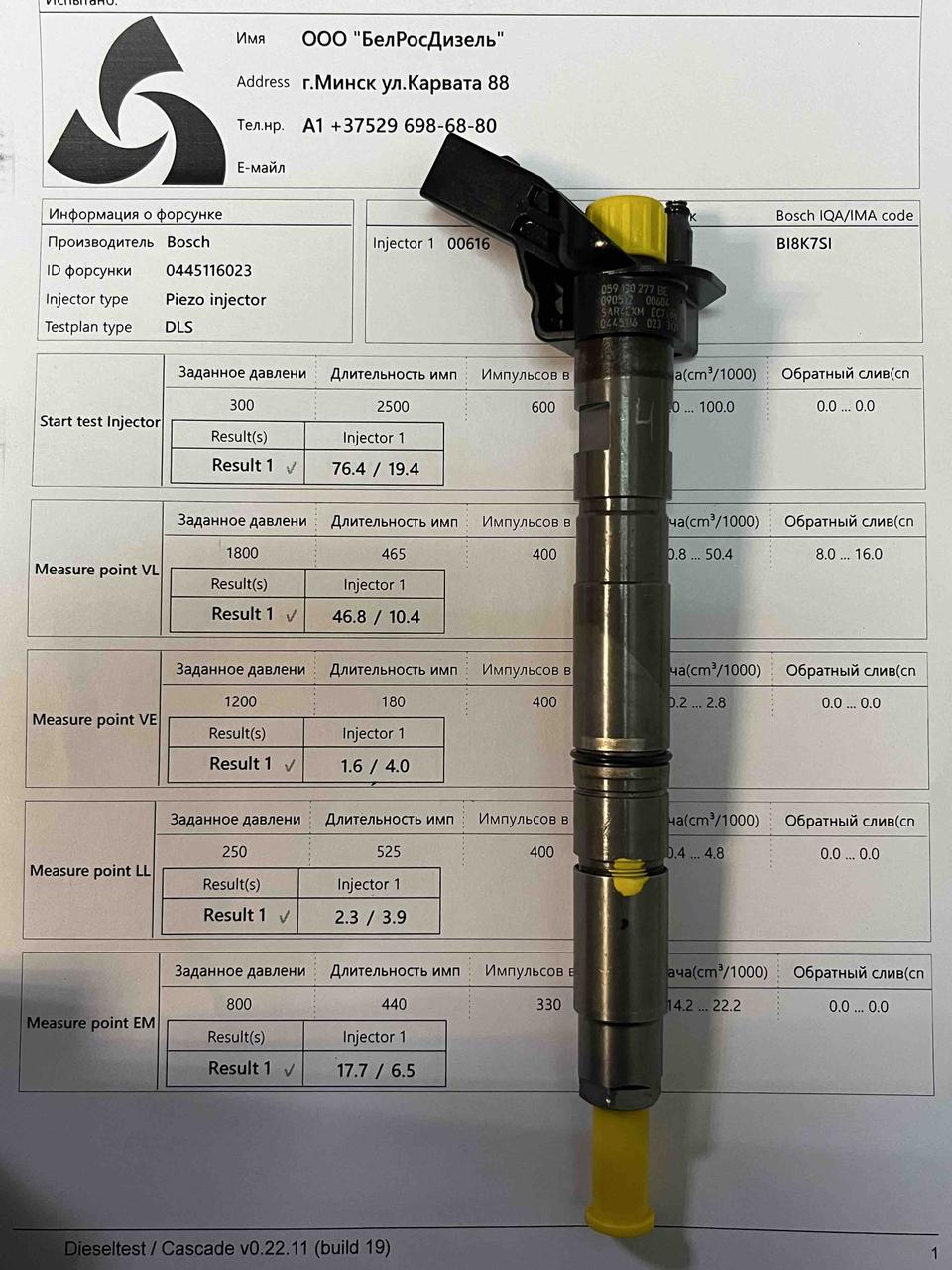 Пьезо форсунка б/у Bosch 0445116022 059130277BE (CJ AR) Ауди VW 3.0 TDI - фото 1 - id-p121338890