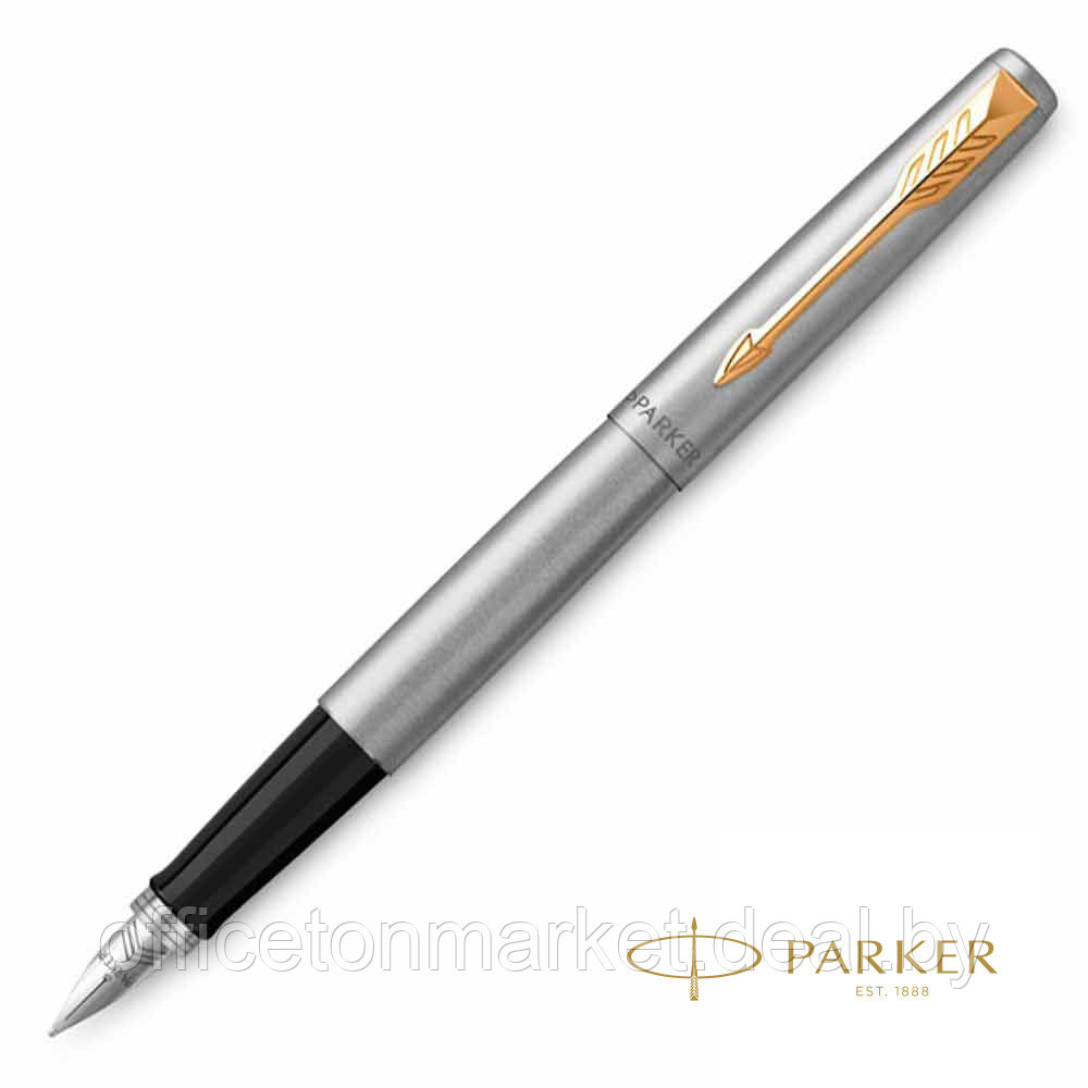 Ручка перьевая "Parker Jotter Stainless Steel CT", F, серебристый, золотистый, патрон синий - фото 1 - id-p224376091