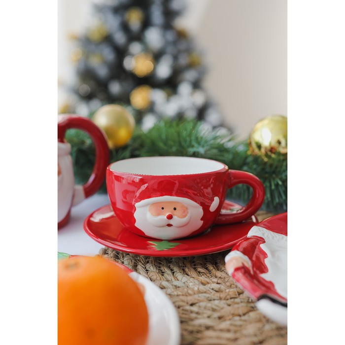 Чайная пара Доляна «Дедушка Мороз», 2 предмета: чашка 225 мл, блюдце, цвет красный - фото 5 - id-p224447789