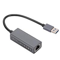 Bion Переходник с кабелем USB A - RJ45, 1000мб/с, алюминиевый корпус, длинна кабеля 15 см, черный