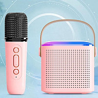 Портативная колонка караоке с микрофоном Розовая