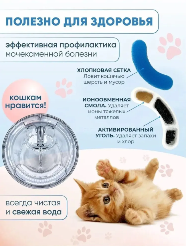 Автопоилка-фонтан для кошек и собак / автоматическая поилка для животных/ фонтан для кошек - фото 5 - id-p224453106