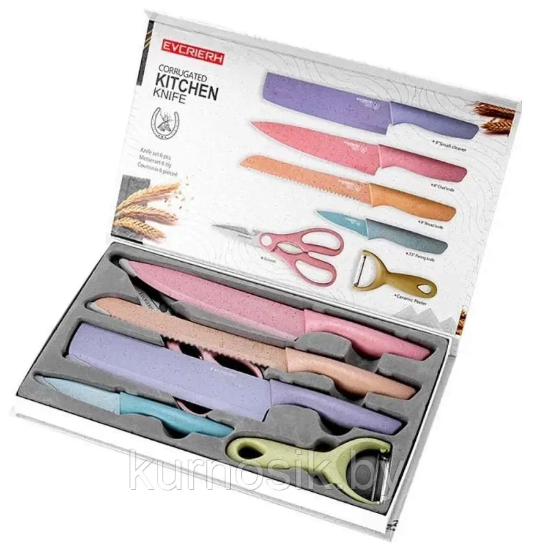 Набор кухонных ножей Evdrtverh Corrugated Kitchen Knife, 6 шт - фото 1 - id-p224454408