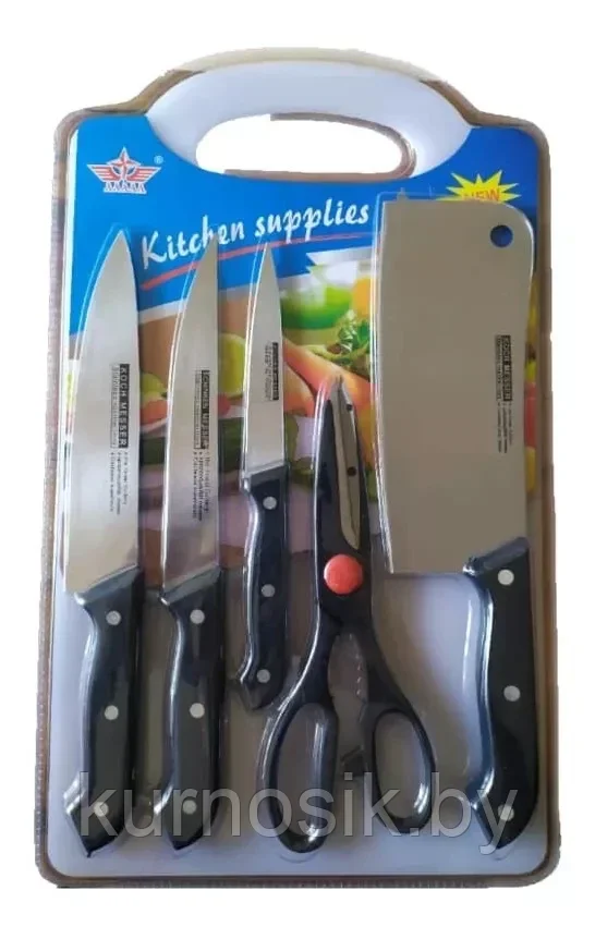 Набор кухонных ножей с разделочной доской, 6 предметов - фото 1 - id-p224458656