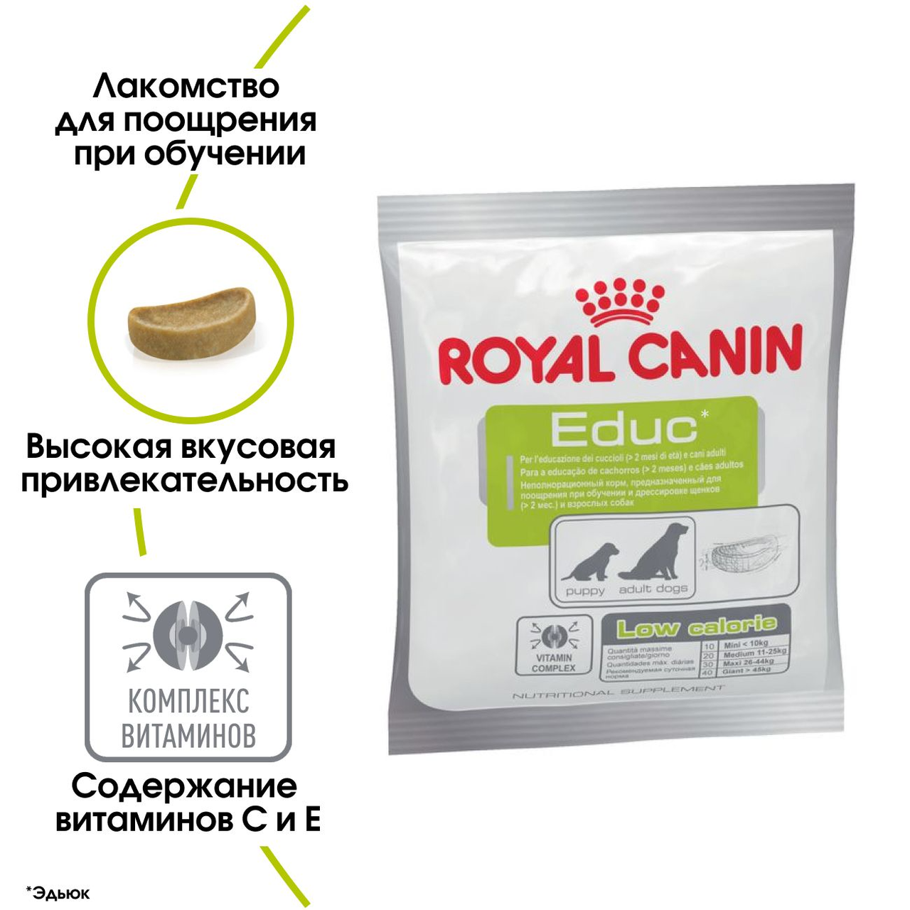 Royal Canin Educ сухой корм (лакомство) для щенков и взрослых собак, 50г., (Франция) - фото 2 - id-p224458892