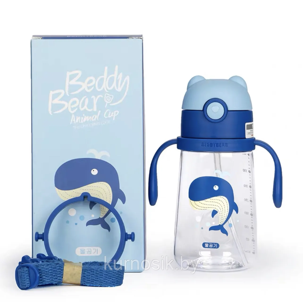 Детская бутылка для воды Синий кит с трубочкой, 380 мл - фото 1 - id-p224458992