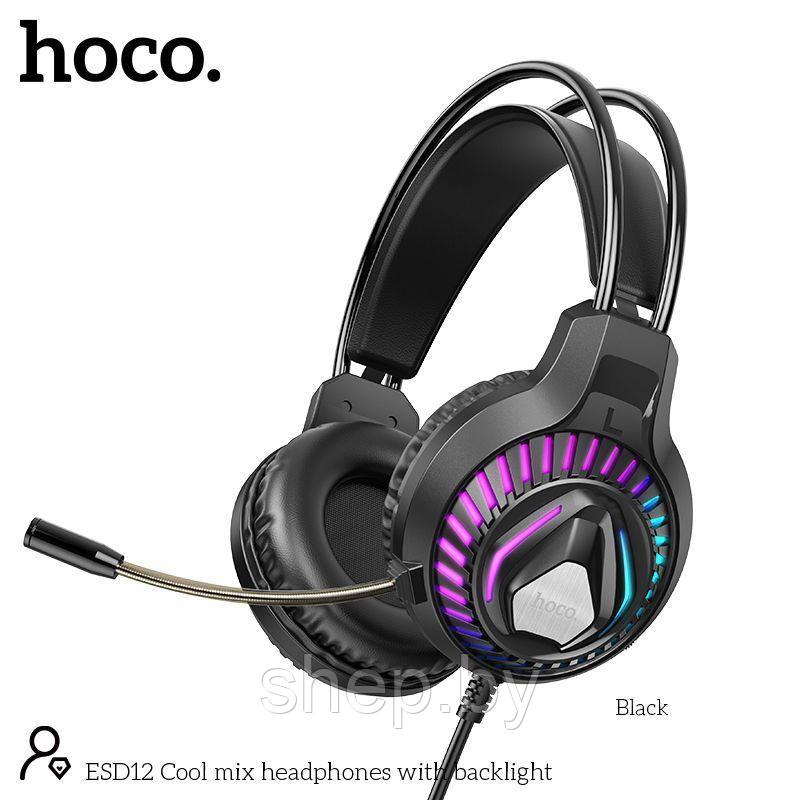 Наушники Hoco ESD12 полноразмерные игровые с микрофоном (2 м., USB+2*3,5 мм, переходник 2*3,5мм) цвет: черный - фото 2 - id-p224459112