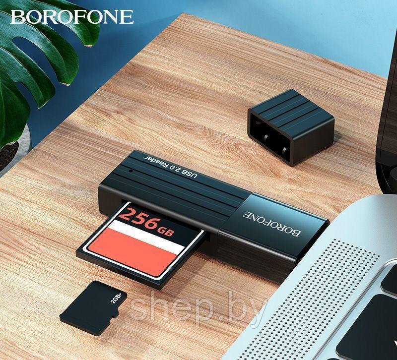 Картридер Borofone DHB02 (USB 2.0, 480Mbps) цвет: чёрный - фото 3 - id-p224459218