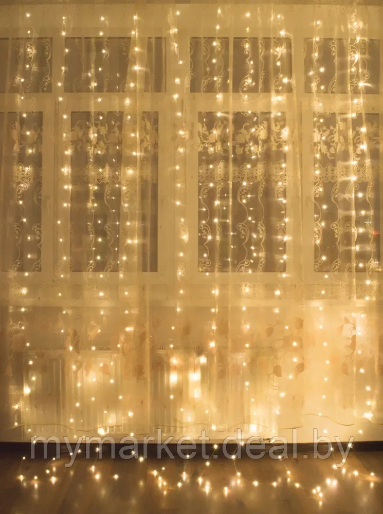 Гирлянда штора светодиодная новогодняя Дождик 3 х 3 м / 8 режимов свечения - фото 2 - id-p224461468