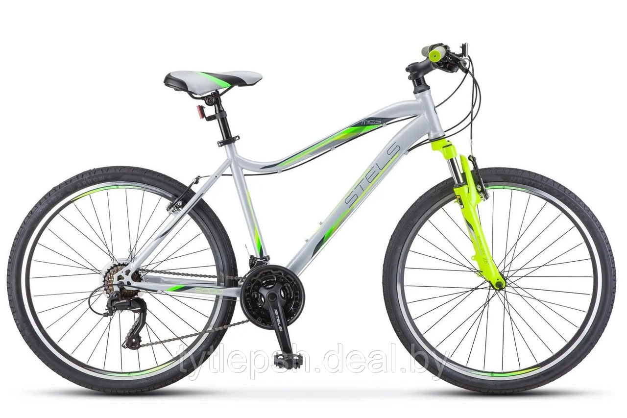 Велосипед Stels Miss 5000 V 26 K010 р.18 2021 (серебристый/салатовый) - фото 2 - id-p224463753