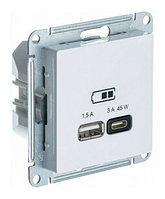 ATN000129 ATLASDESIGN USB РОЗЕТКА A + тип-C 45W высокоскор.заряд. QC, PD, механизм, БЕЛЫЙ