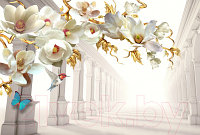 Фотообои листовые ФабрикаФресок 3D Абстракция. Золотые Цветы. Бабочки и Колонны / 1024270