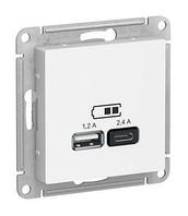 ATN000139 ATLASDESIGN USB РОЗЕТКА A+С, 5В/2,4 А, 2х5В/1,2 А, механизм, БЕЛЫЙ