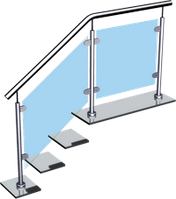 Лестничное ограждение крепление стойки в пол с держателями под стекло с креплением на внутренних кронштейнах