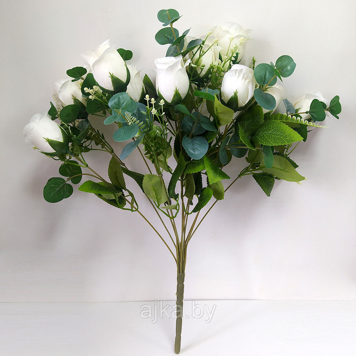 Букет из искусственных роз с эвкалиптом 50 см, белый - фото 2 - id-p224478894