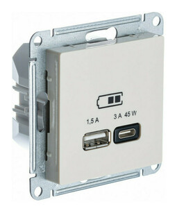 ATN000229 ATLASDESIGN USB РОЗЕТКА A + тип-C 45W высокоскор.заряд. QC,PD, механизм, БЕЖЕВЫЙ - фото 1 - id-p224478937