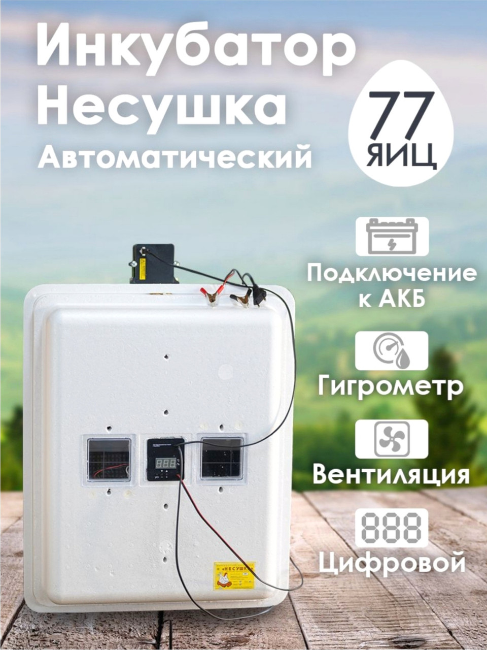 Инкубатор Несушка-77-ЭВГА+12В н/н 63Вг