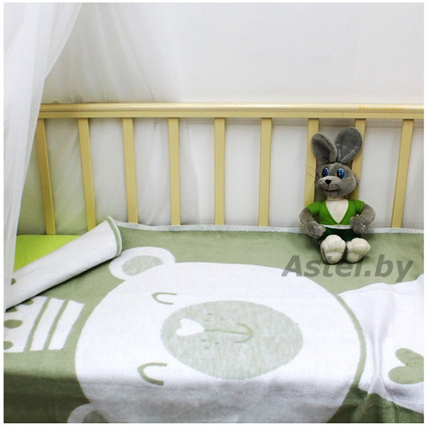 Одеяло детское байковое х/б 140х100 Ермолино ПРЕМИУМ (омела мишка) олива - фото 5 - id-p145455575