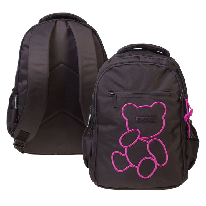 Рюкзак молодёжный, 41 х 30 х 15 см, светоотражающий элемент, Hatber Basic Style "Мой мишка" чёрный/розовый, - фото 1 - id-p224495496