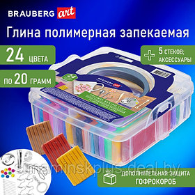 Глина полимерная запекаемая BRAUBERG ART, 24 цв*20 г, с аксессуарами