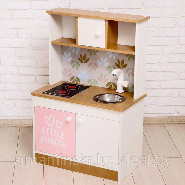 Игровая мебель «Детская кухня», цвет корпуса бело-бежевый, цвет фасада бело-розовый, фартук цветы - фото 1 - id-p224496034