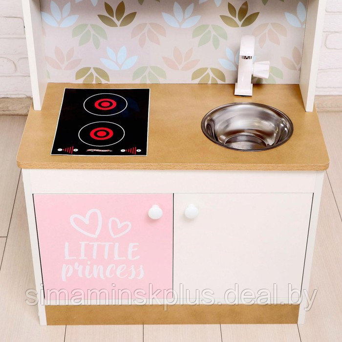 Игровая мебель «Детская кухня», цвет корпуса бело-бежевый, цвет фасада бело-розовый, фартук цветы - фото 2 - id-p224496034