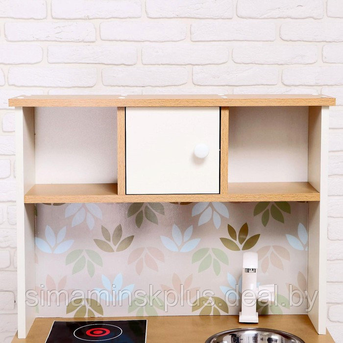Игровая мебель «Детская кухня», цвет корпуса бело-бежевый, цвет фасада бело-розовый, фартук цветы - фото 3 - id-p224496034