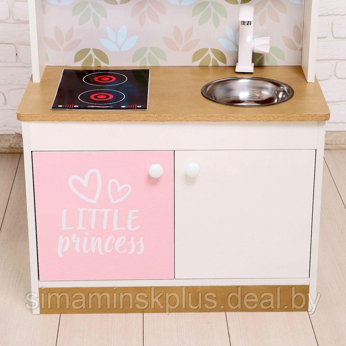 Игровая мебель «Детская кухня», цвет корпуса бело-бежевый, цвет фасада бело-розовый, фартук цветы - фото 8 - id-p224496034