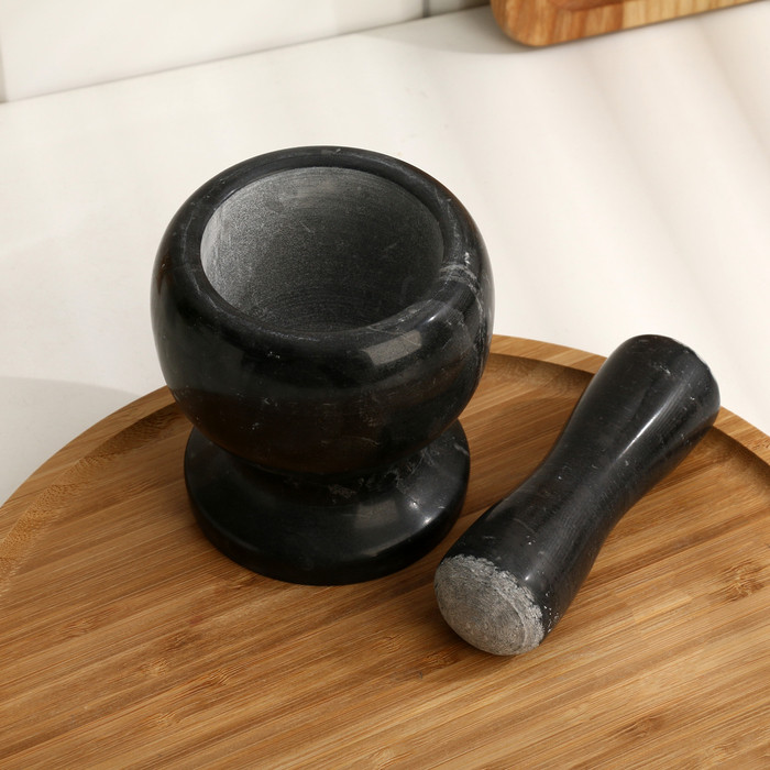 Ступка с пестиком из камня средняя, черный мрамор, в коробке - фото 4 - id-p224495818