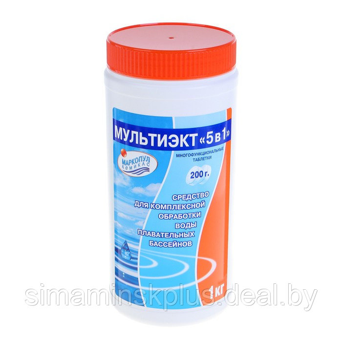 Дезинфицирующее средство "Мультиэкт 5 в 1", для воды в бассейне, комплексный препарат, таблетки 200 г, 1 кг - фото 1 - id-p224496090