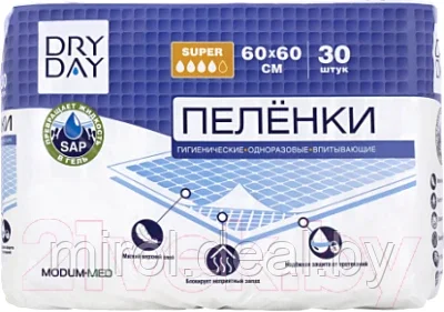 Набор пеленок одноразовых впитывающих Modum Dry Day Super 60x60 - фото 1 - id-p224496406