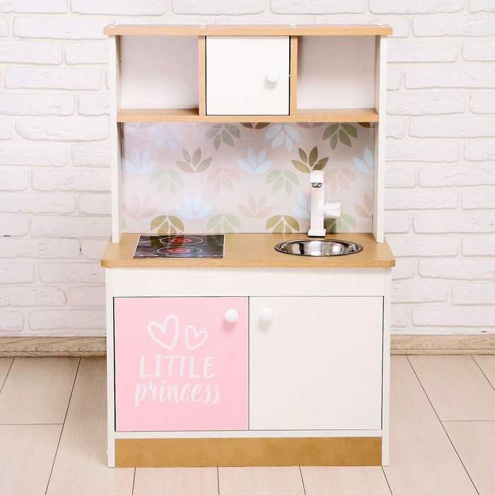 Игровая мебель «Детская кухня», цвет корпуса бело-бежевый, цвет фасада бело-розовый, фартук цветы - фото 7 - id-p224496527