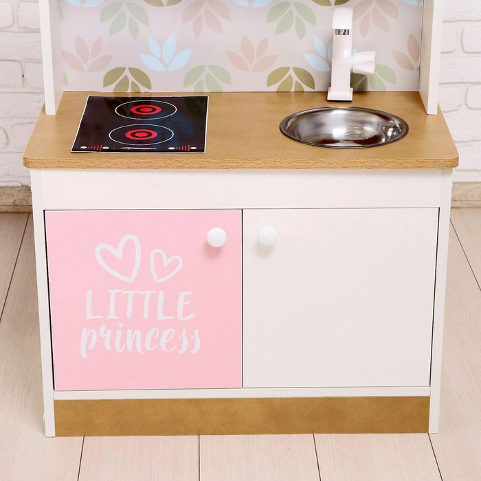Игровая мебель «Детская кухня», цвет корпуса бело-бежевый, цвет фасада бело-розовый, фартук цветы - фото 8 - id-p224496527