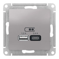 ATN000339 ATLASDESIGN USB РОЗЕТКА A+С, 5В/2,4А, 2х5В/1,2А, механизм, АЛЮМИНИЙ