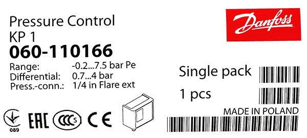 Реле низкого давления Danfoss KP-1 (-0.2 7.5 бар) 060-110166 - фото 2 - id-p224498411