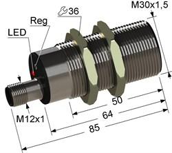 Индуктивный бесконтактный датчик в цилиндрическом латунном корпусе с резьбой М30х1,5 мм PS2R1-30M85-10B41-C4 - фото 1 - id-p224502821