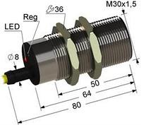 Индуктивный бесконтактный датчик в цилиндрическом латунном корпусе с резьбой М30х1,5 мм ВБ2Ч.30М.80.10.1.1.Z