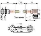 Соединитель с прямой штекерной и угловой гнездовой четырехконтактной частью разъема М12 С18/С20L2,0.5, фото 2