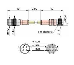 Соединитель с прямой штекерной и угловой гнездовой четырехконтактной частью разъема М12 С18/С19L2,0.1 - фото 2 - id-p224503026