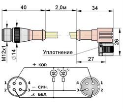 Соединитель с прямой штекерной и угловой гнездовой четырехконтактной частью разъема М12 С18/С21L2,0.4 - фото 2 - id-p224503033